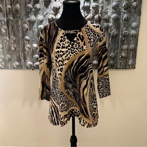 ⭐️ JM Collection Beige and Black Animal Print Blouse